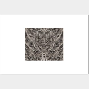 Grayscale Aesthetic Fractal Network - Black and White Granite Engraving Posters and Art